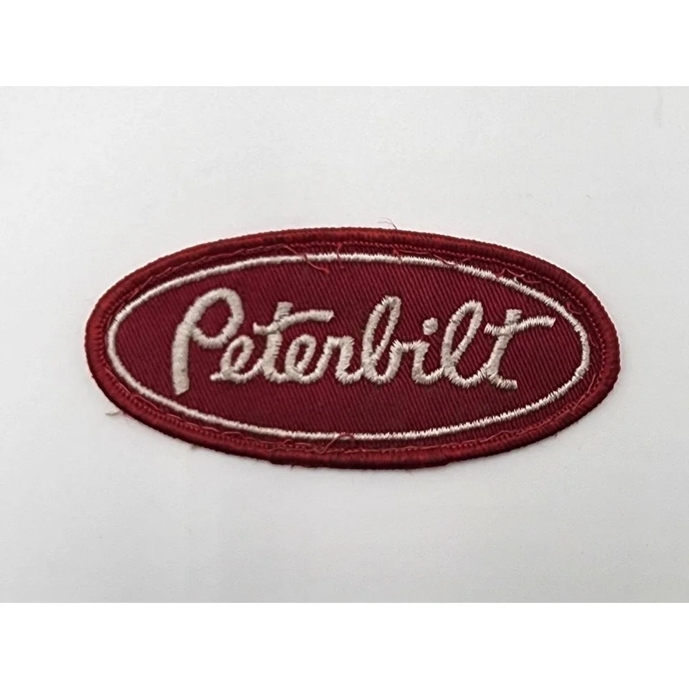 VTG PETERBILT PATCH RED WHITE LETTERING TRUCKER EMBROIDERED SEW‎ ON
